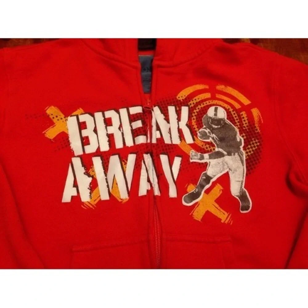 Boys Size 8 Old Navy Orange Hooded Jacket With Football Design!